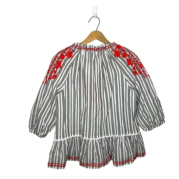 Kate Spade Broome Street Embroidered Striped Boho Peasant Blouse Tassel Top - Picture 4 of 11
